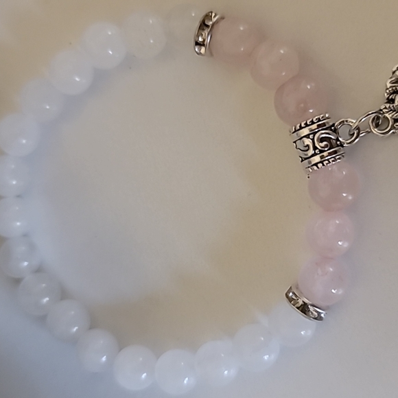 Rose Quartz & White Jade Tree of Life Charm Bracelet - Picture 6 of 8